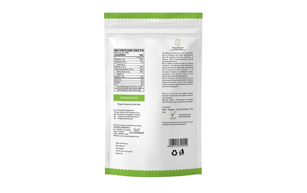 Orgabite Organic Basmati White Rice    Pack  1 kilogram